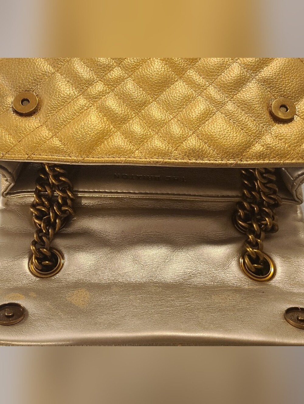 Authentic Kurt Geiger "the Brixton" Metallic Gold Quilted Leather Shoulder Bag - Picture 8 of 13